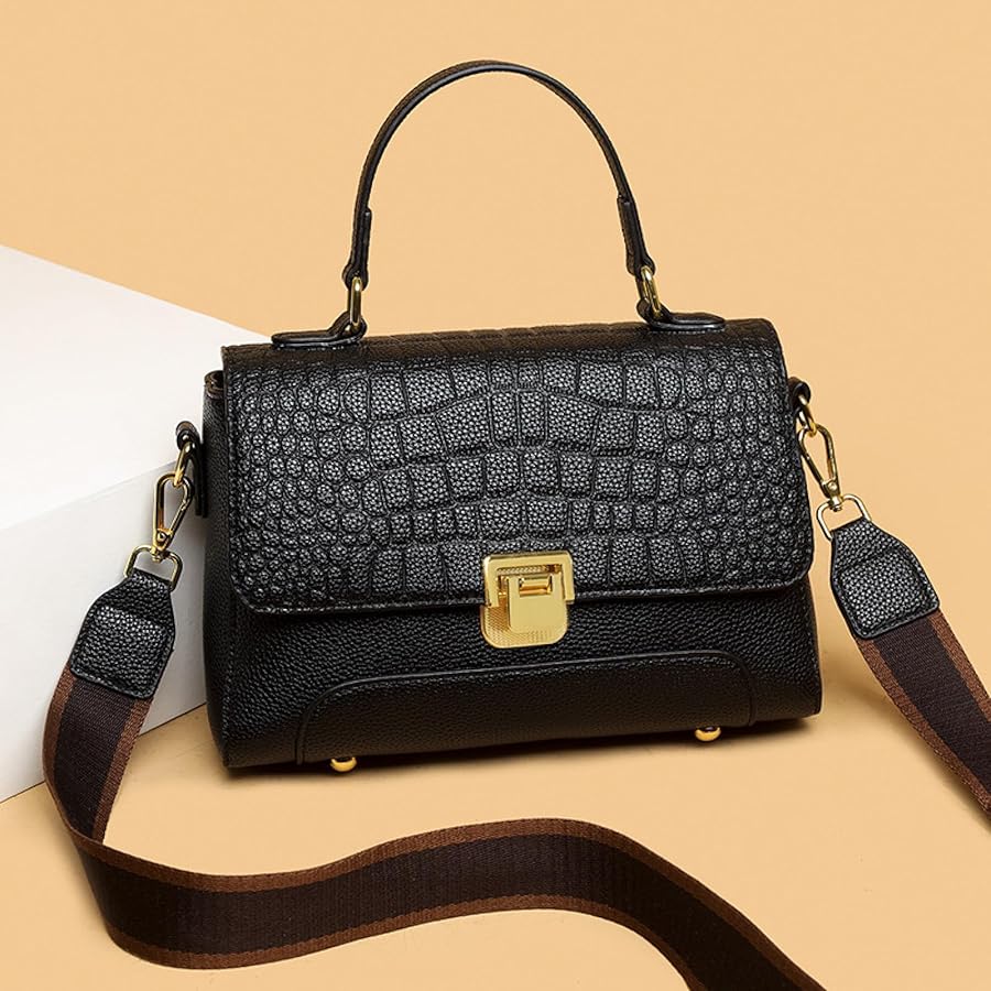 Black Textured Leather Handbag