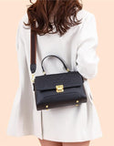 Black Textured Leather Handbag