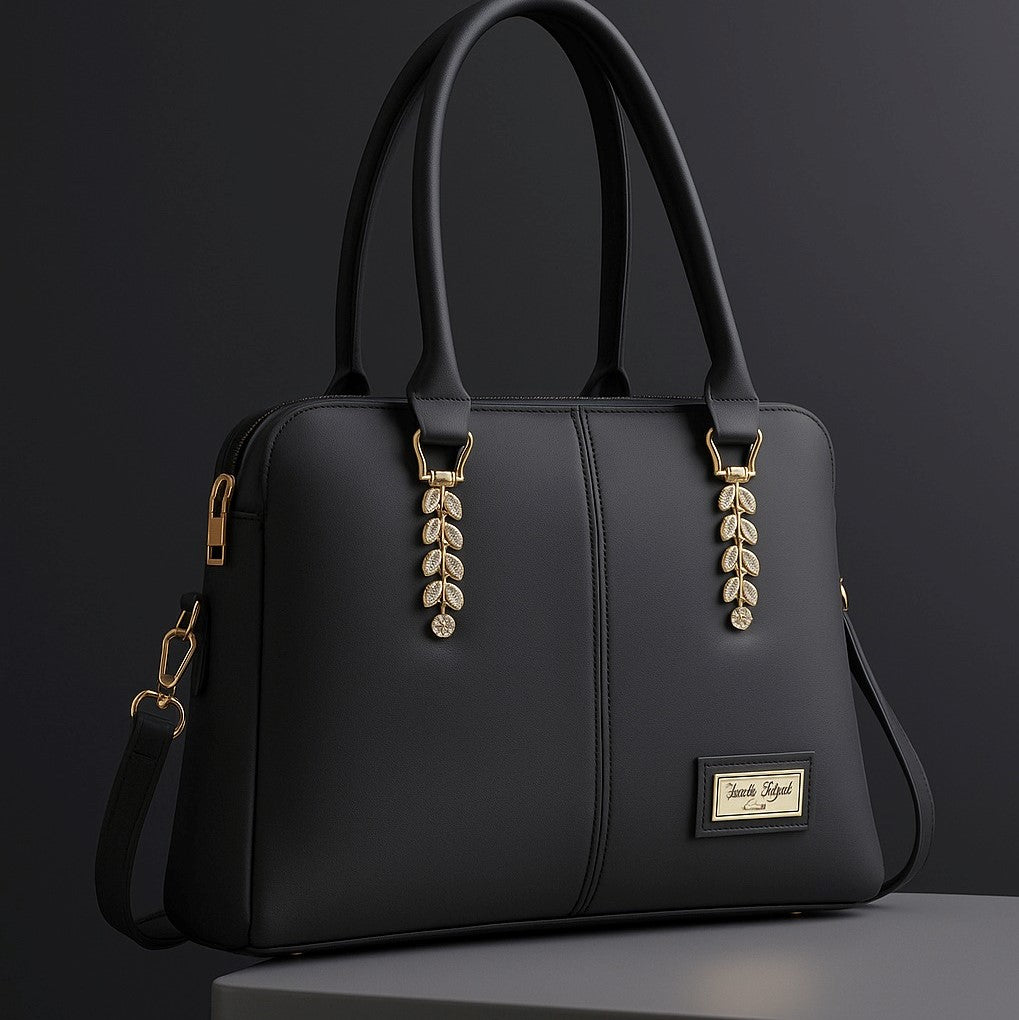 Stylish Handbag 3 Pockets  Elegant Leaf  Detailing