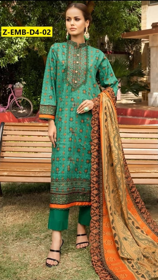 Zesh Cut Work Embroidered 3 Piece Unstitched Suit