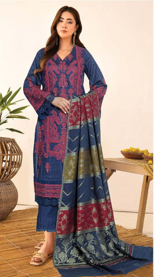 Uswa by Johra – Embroidered Jacquard Lawn 3 Piece Suit