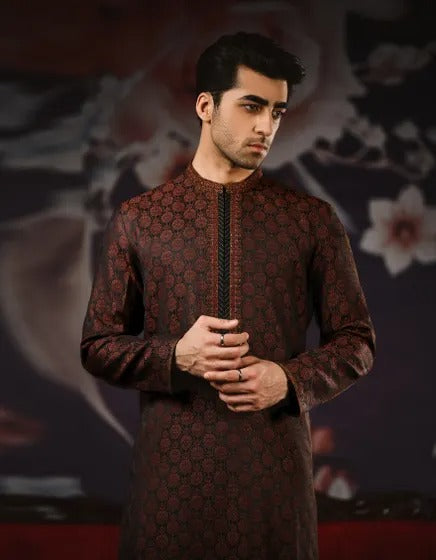 Rust Jamawar Special  Kurta By J.