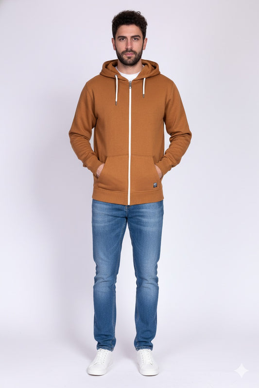 Men’s Camel Brown Full Zip Hoodie – Premium Winter Essential