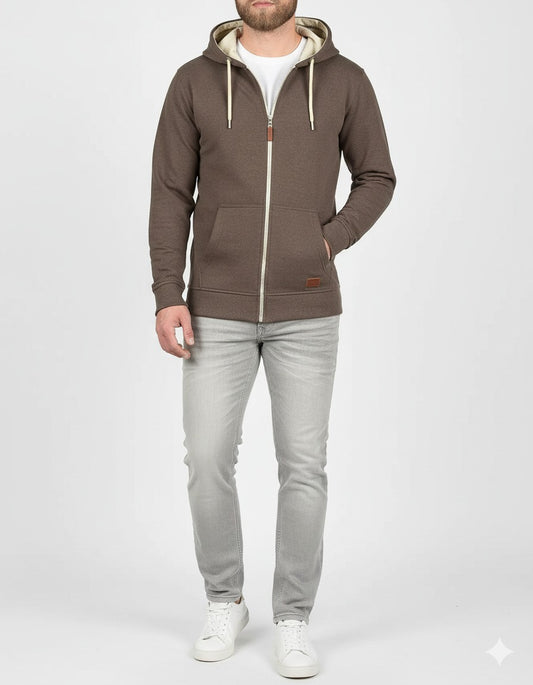 Men’s Coffee Brown Full Zip Hoodie – Winter Comfort with Classic Style