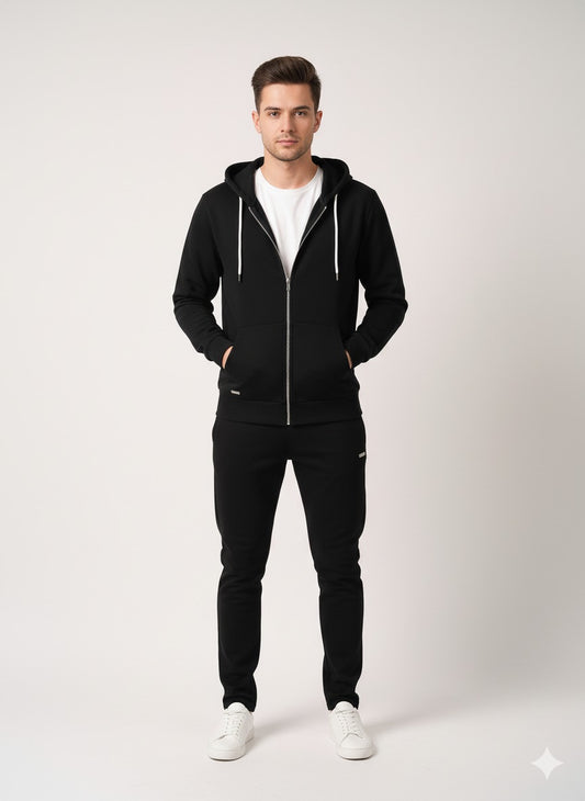 Men’s Classic Black Full Zip Hoodie – Bold, Minimal & Versatile