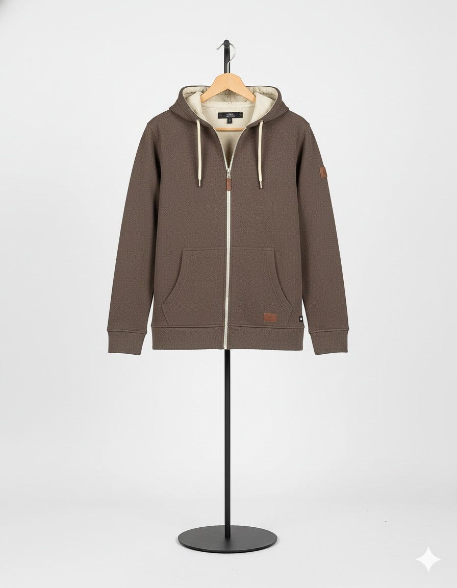 Men’s Coffee Brown Full Zip Hoodie – Winter Comfort with Classic Style