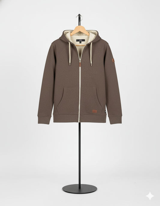 Men’s Coffee Brown Full Zip Hoodie – Winter Comfort with Classic Style