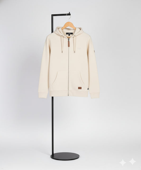 Men’s Cream Beige Full Zip Hoodie – Minimal Style, Maximum Comfort