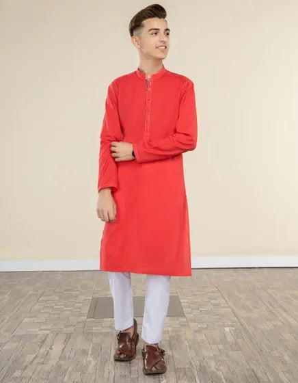 Casual Kurta For Teen With Contrast Thread Work.