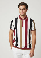 Men’s Vertical Stripe Old Money Polo Shirt | Zipper Coller