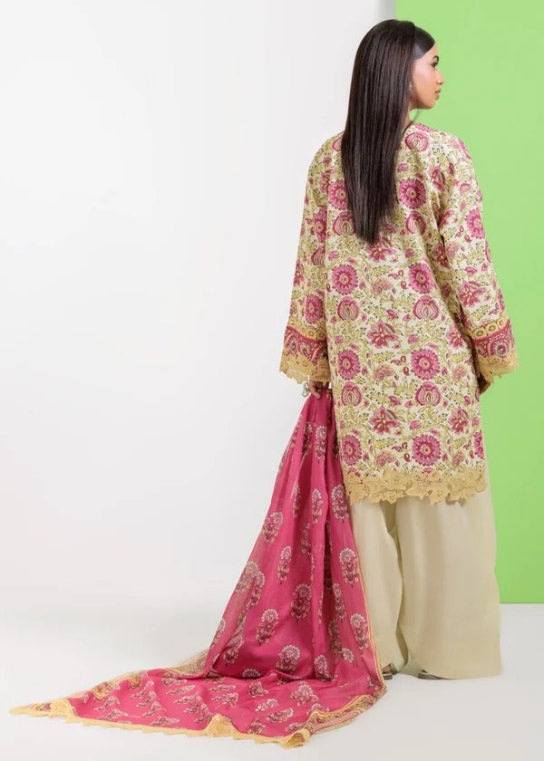 Bonanza Satrangi-3PC-Unstitch Lawn (Cream & Pink)