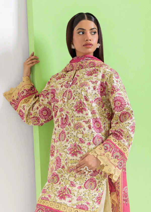 Bonanza Satrangi-3PC-Unstitch Lawn (Cream & Pink)