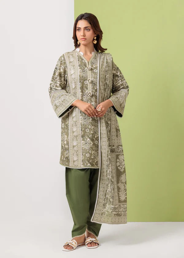 Bonanza Satrangi-3PC-Unstitch Lawn (Olive green)