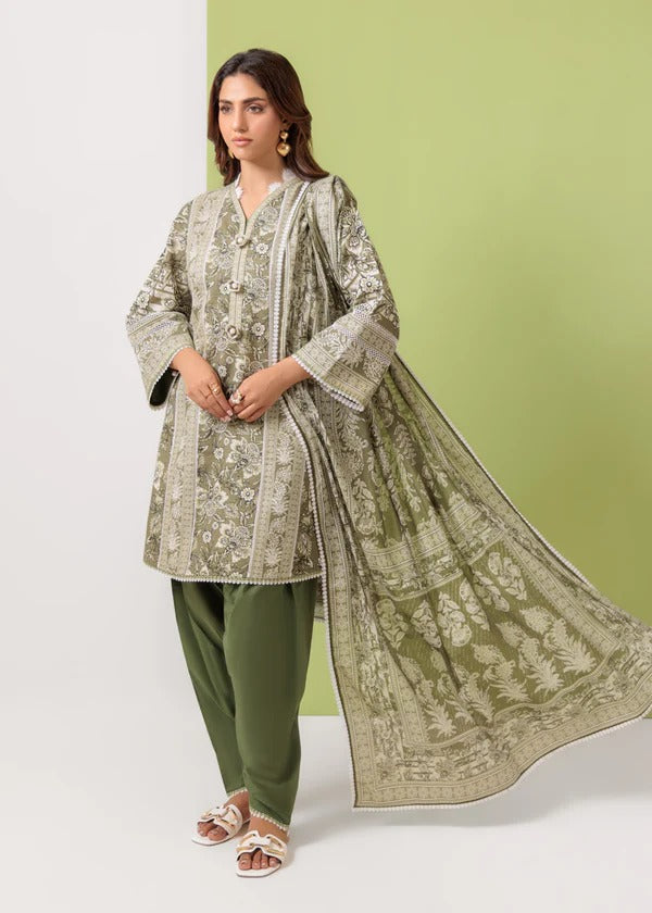 Bonanza Satrangi-3PC-Unstitch Lawn (Olive green)