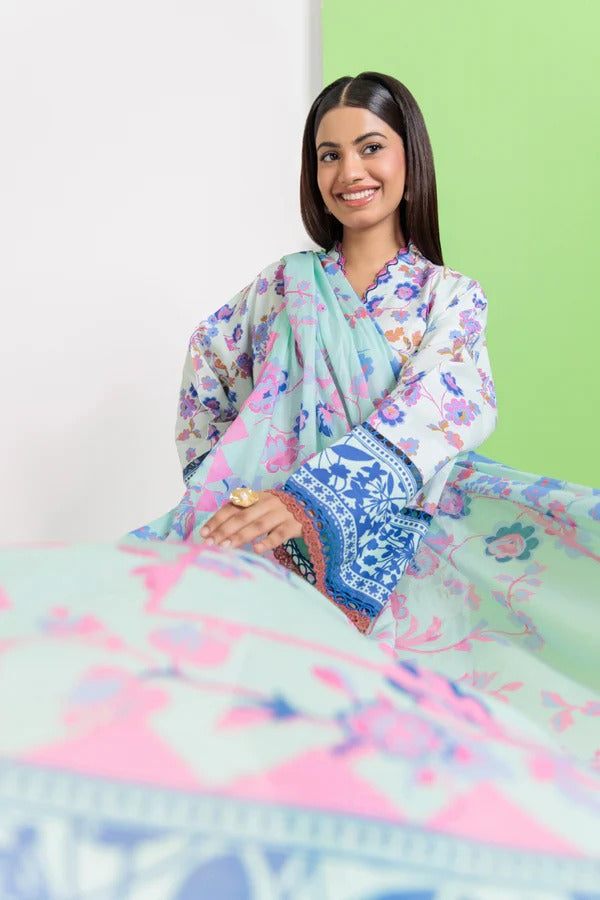 Bonanza Satrangi-3PC-Unstitch Lawn (White & Blue)