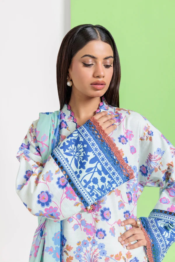 Bonanza Satrangi-3PC-Unstitch Lawn (White & Blue)