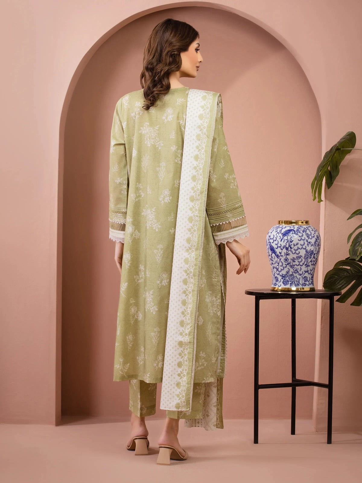 Edenrobe By Allure Unstitched Printed Lawn (Olive Green)
