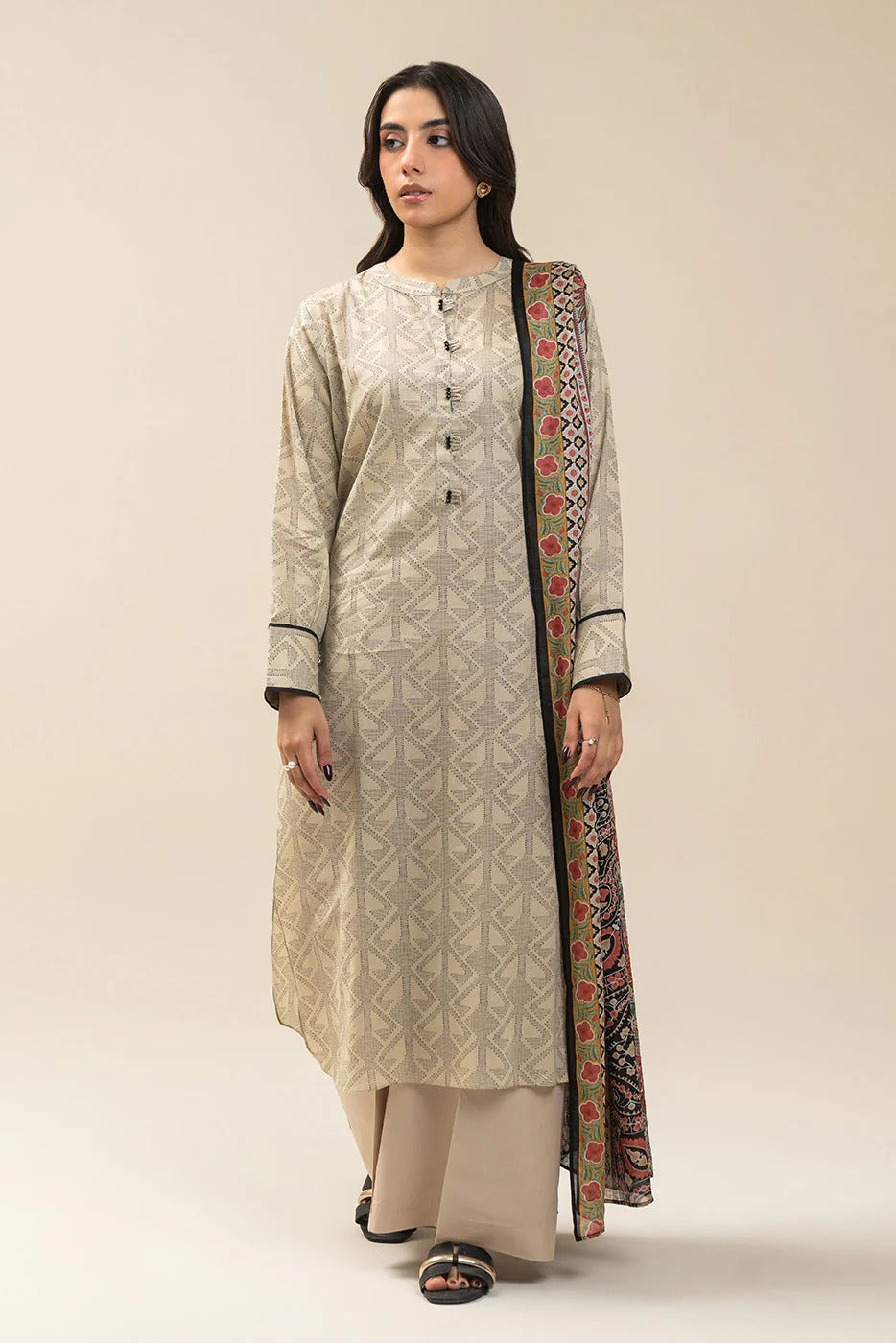 Beechtree-3PC-Unstitch Printed Lawn (Gray)