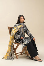 Beechtree-3PC-Unstitch Printed Lawn (black & white)