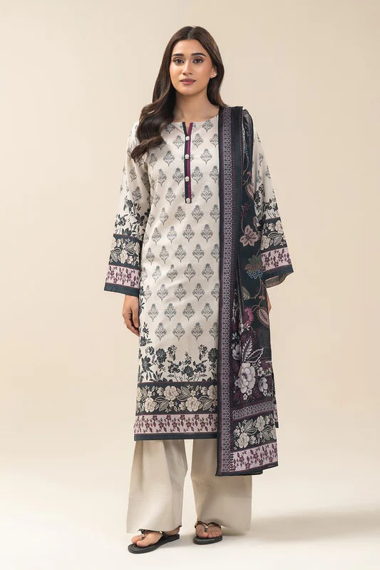 Beechtree-3PC-Unstitch Printed Lawn (Champagne)