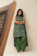 Beechtree-3PC-Unstitch Printed Lawn (Green pea)