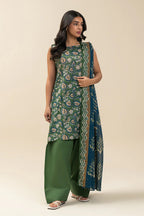 Beechtree-3PC-Unstitch Printed Lawn (Green pea)