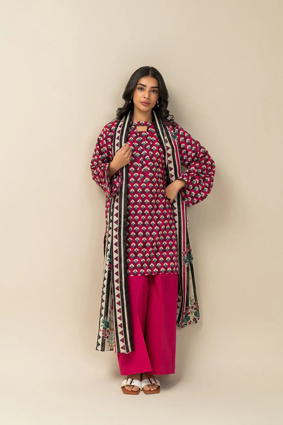 Beechtree-3PC-Unstitch Printed Lawn (Pink violet)