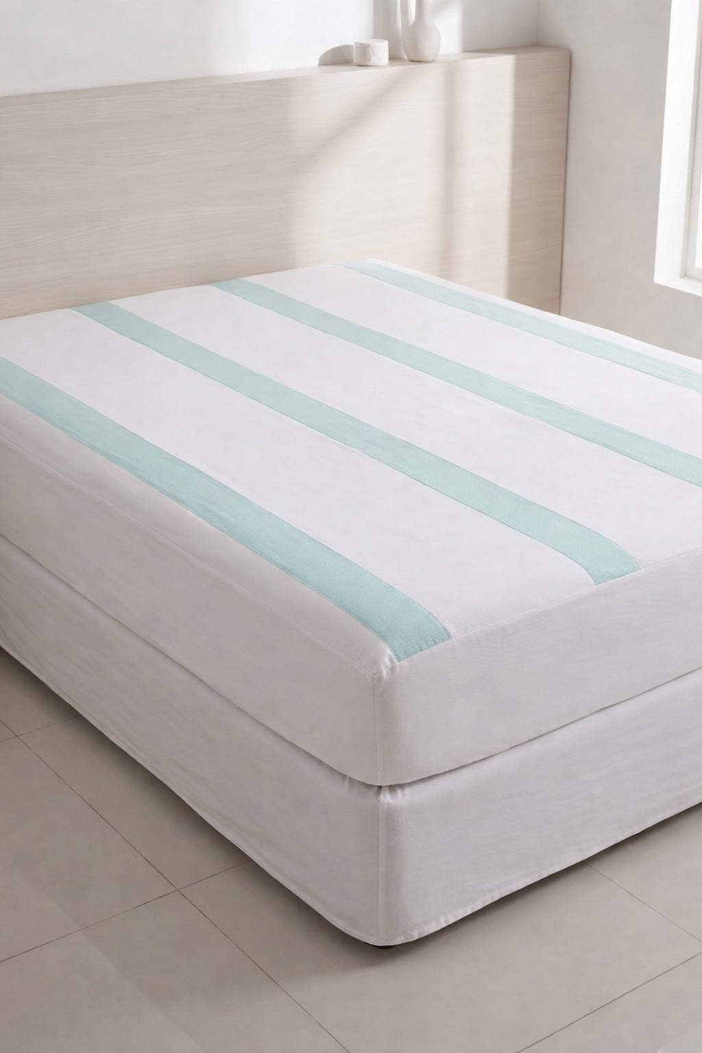 KBC Terry Water Proof Fitted Mattress Cover (White&green)