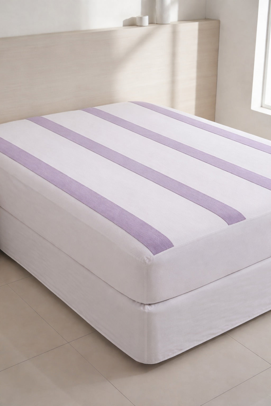 KBC Terry Water Proof Fitted Mattress Cover (White&purple)