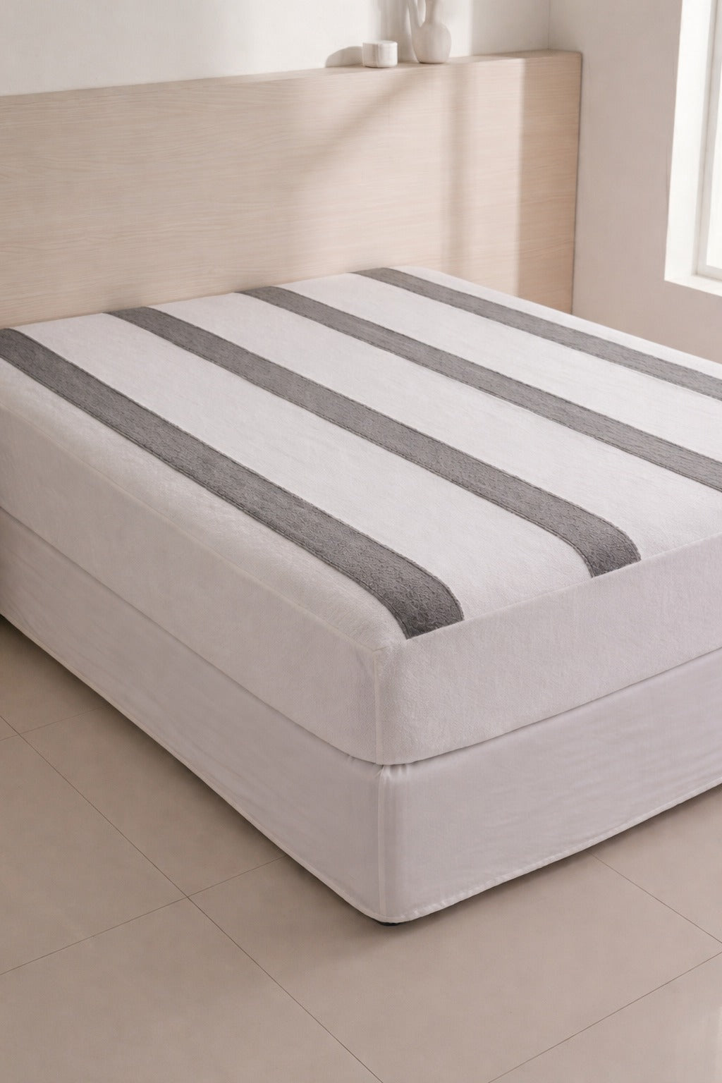 KBC Terry Water Proof Fitted Mattress Cover (White & grey)