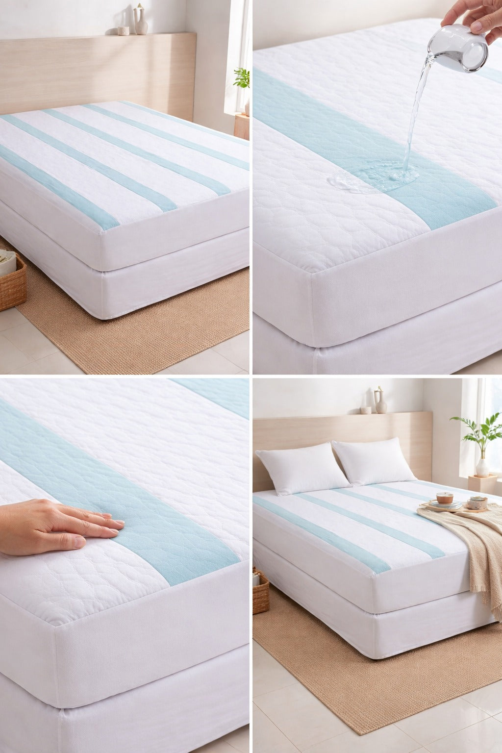 KBC Terry Water Proof Fitted Mattress Cover (White&green)