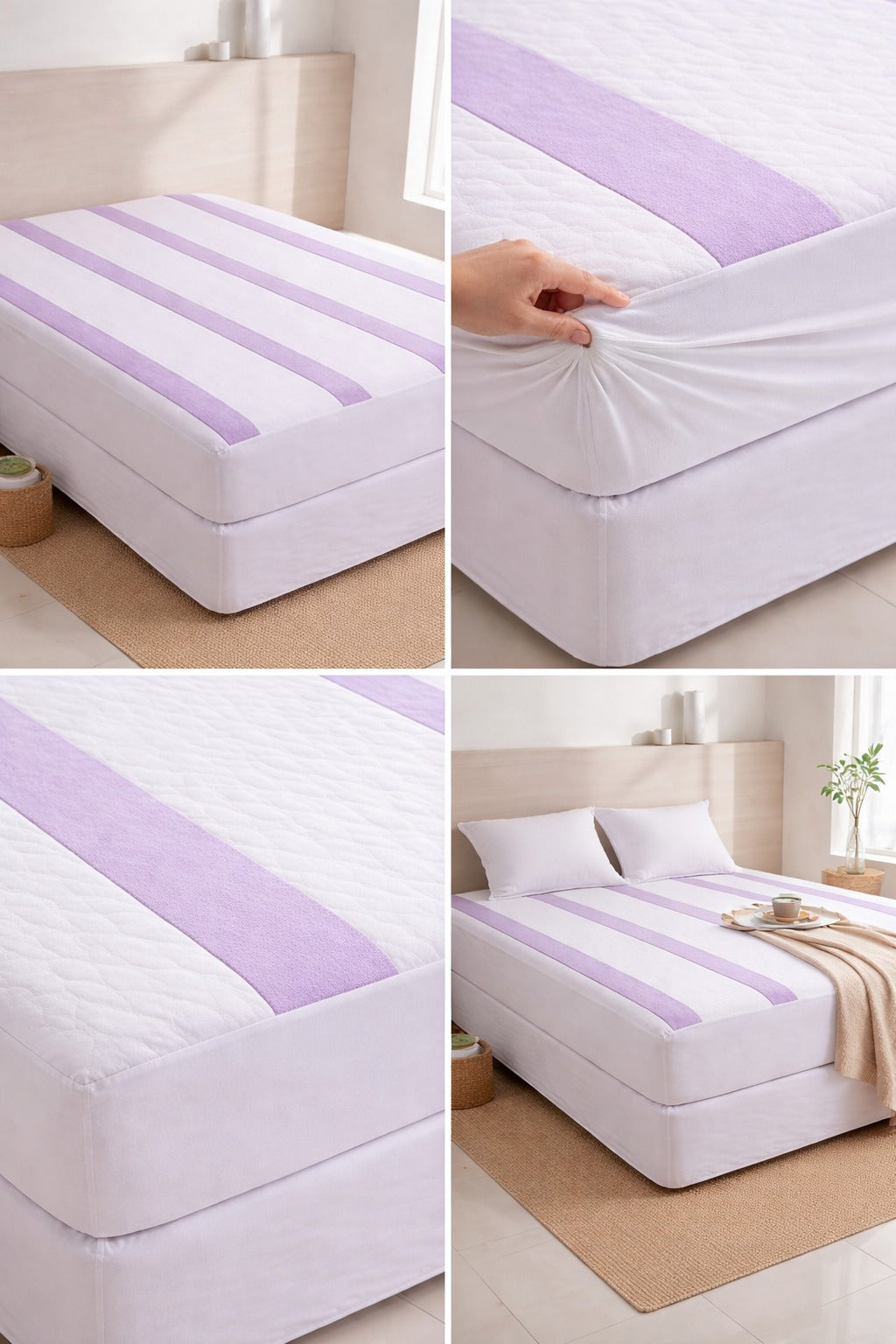 KBC Terry Water Proof Fitted Mattress Cover (White&purple)