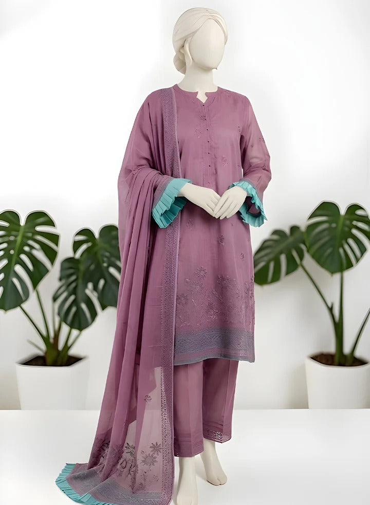 Almeerah-3PC-Unstitch Jacquard Lawn (light purple)