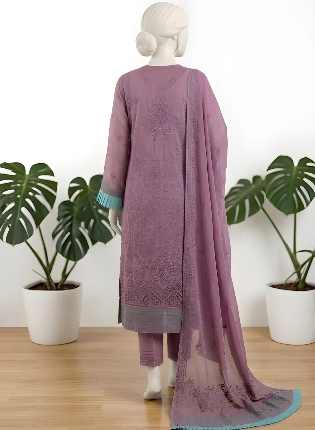 Almeerah-3PC-Unstitch Jacquard Lawn (light purple)