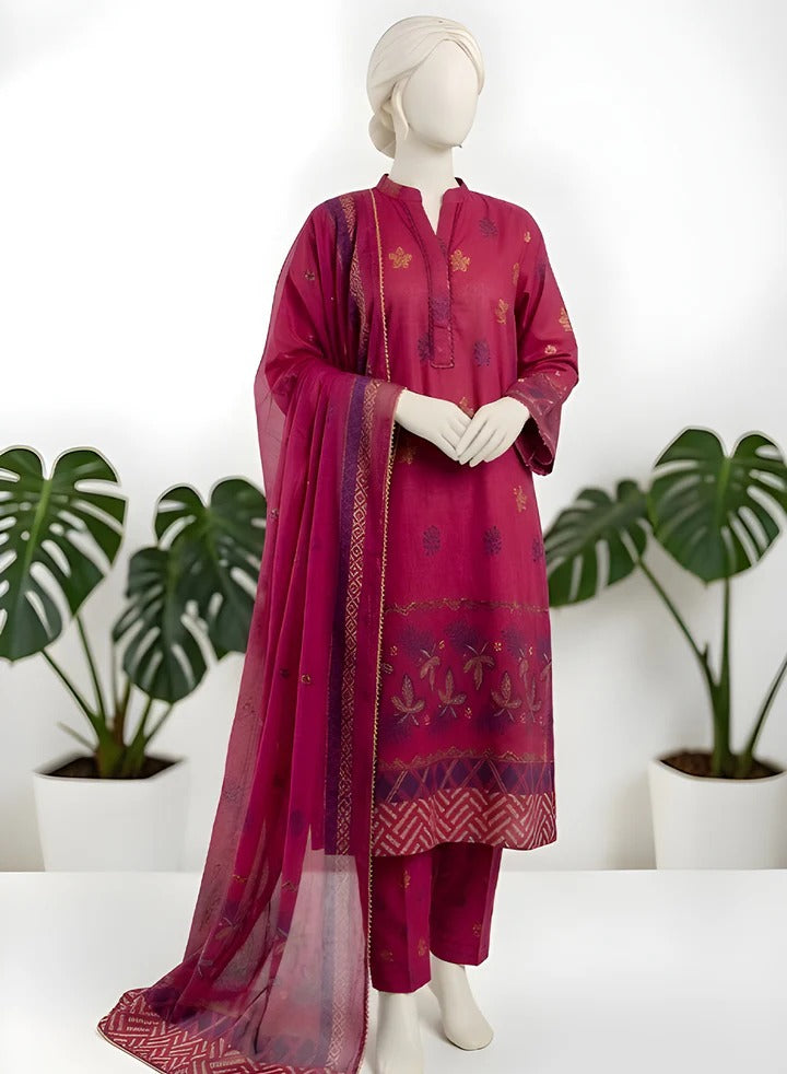 Almeerah-3PC-Unstitch Jacquard Lawn (Night shadz)