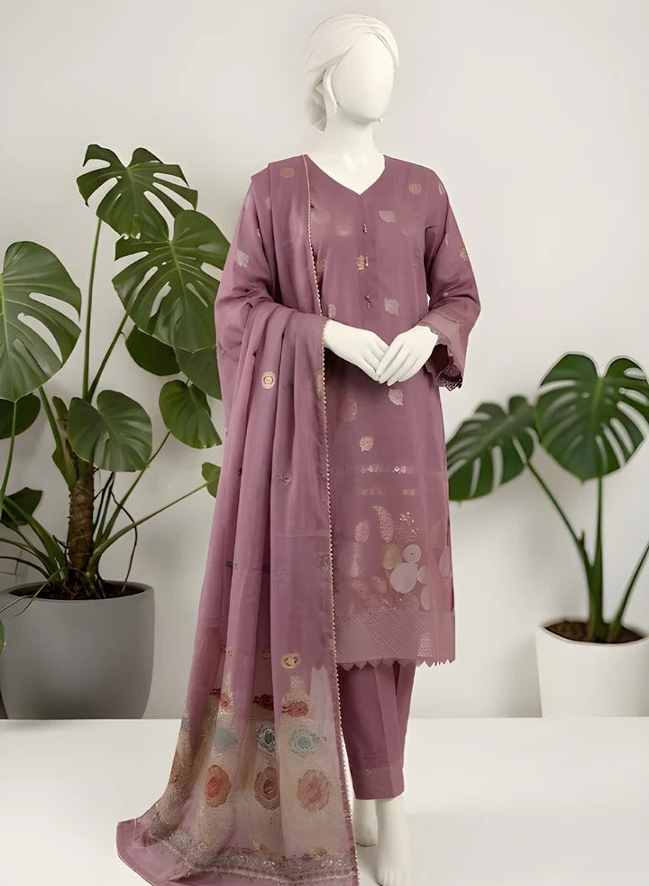 Almeerah-3PC-Unstitch Jacquard Lawn (Mountbatten pink)