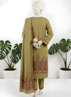 Almeerah-3PC-Unstitch Jacquard Lawn (Olive green)