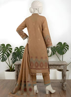 Almeerah-3PC-Unstitch Jacquard Lawn (Brown rust)