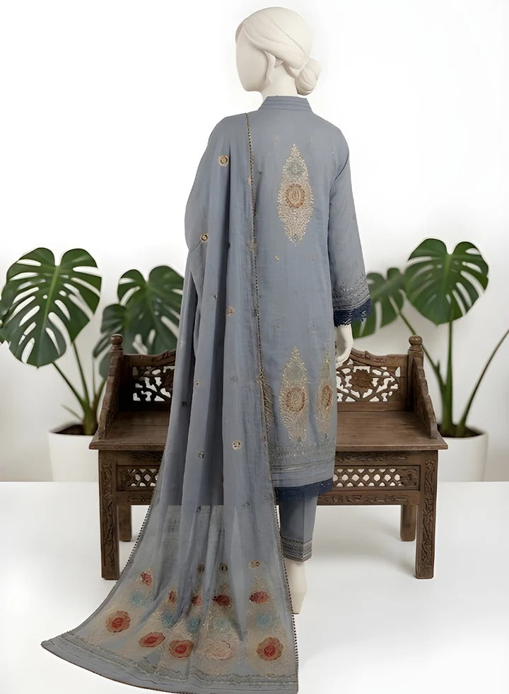 Almeerah-3PC-Unstitch Jacquard Lawn (Dark gray)