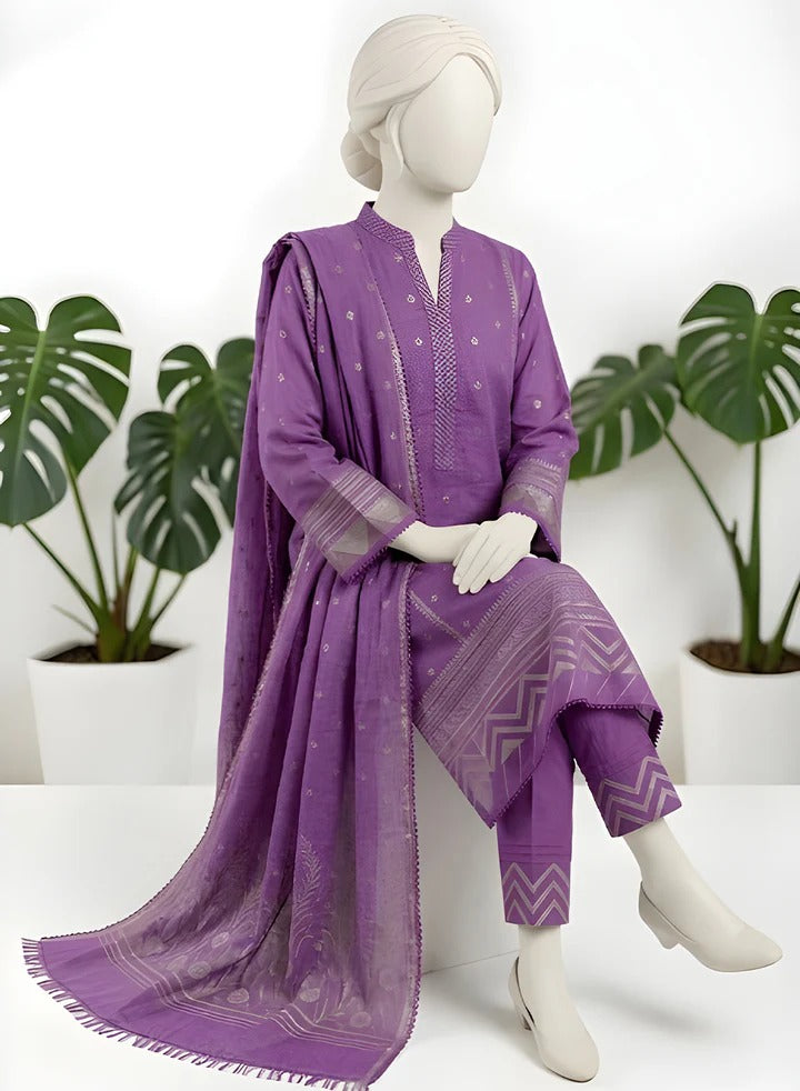 Almeerah-3PC-Unstitch Jacquard Lawn (Trendy purple)