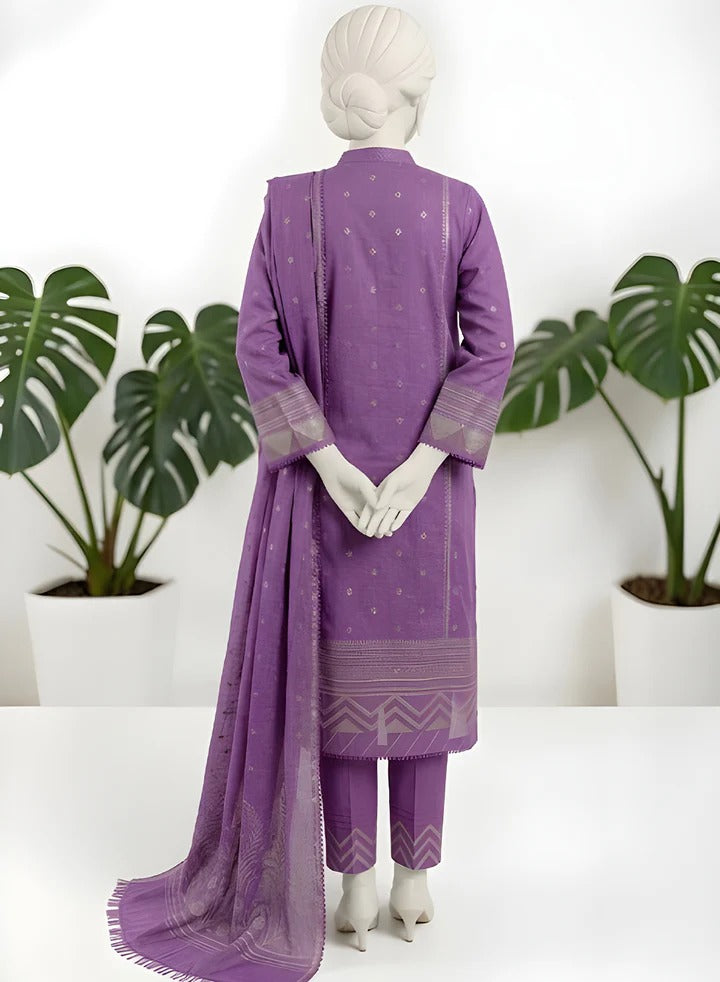 Almeerah-3PC-Unstitch Jacquard Lawn (Trendy purple)