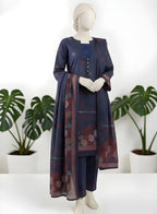 Almeerah-3PC-Unstitch Jacquard Lawn (Navy black)