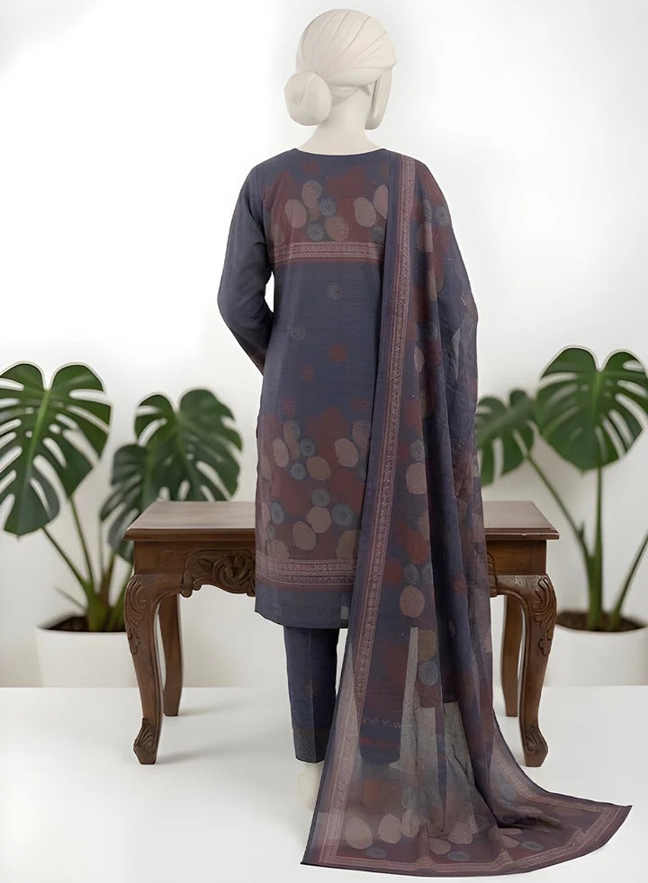 Almeerah-3PC-Unstitch Jacquard Lawn (Navy black)