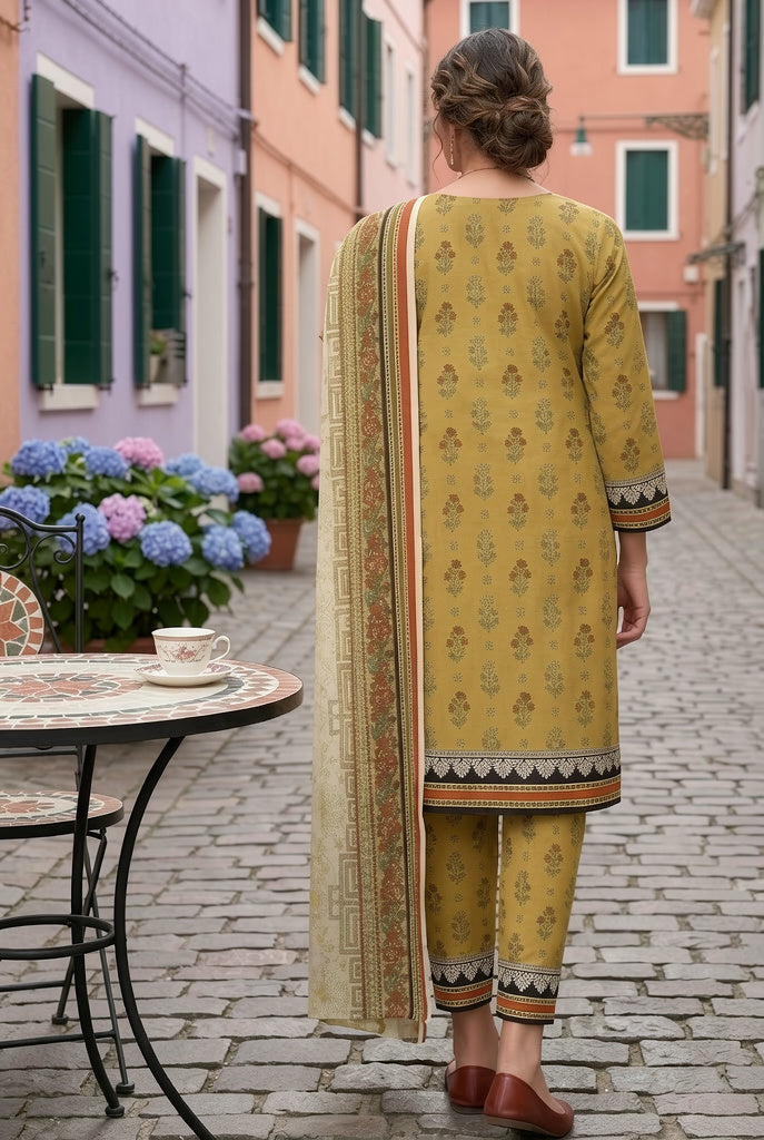 Keyseria By Jaffrani-3PC Unstitch Lawn Chapter-5-(Mustard)