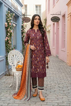 Keyseria By Jaffrani-3PC Unstitch Lawn Chapter-5-(Maroon shaded)