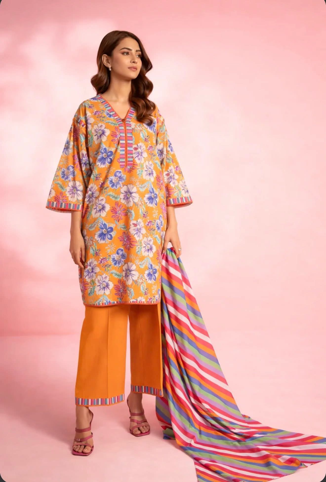 Alkaram Unstitched 3-Piece | Orange