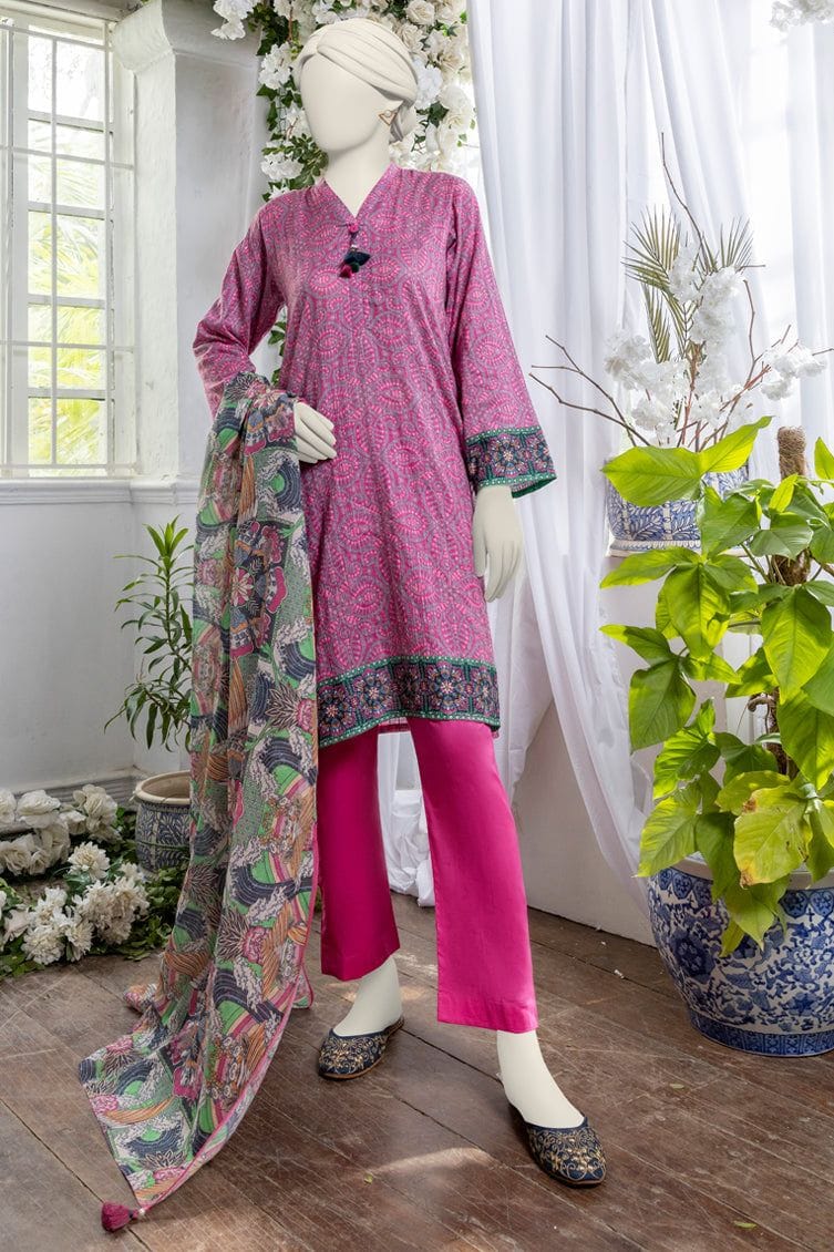 MTJ-3PC-Unstitch Printed Lawn (Pink)