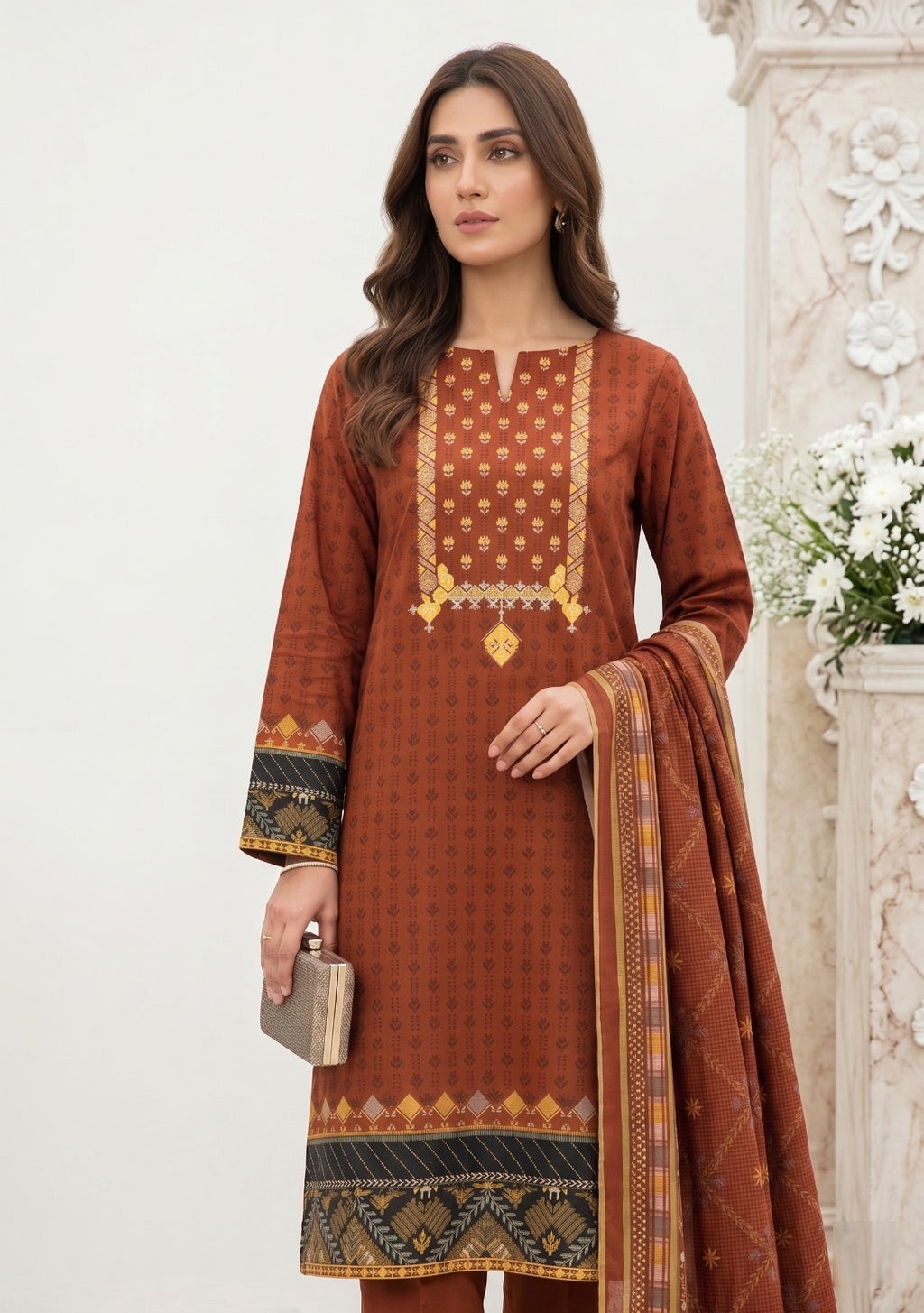 Keyseria By Jaffrani-3PC Unstitch Lawn Chapter-6 (Light Brown)