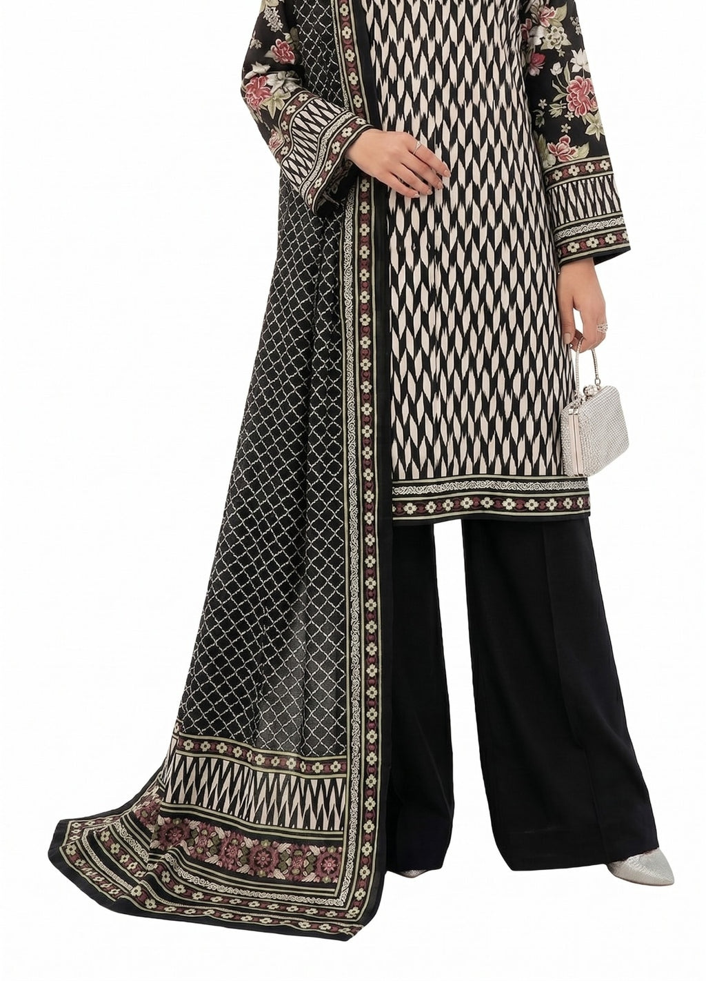Keyseria By Jaffrani-3PC Unstitch Lawn Chapter-6 (Black White)