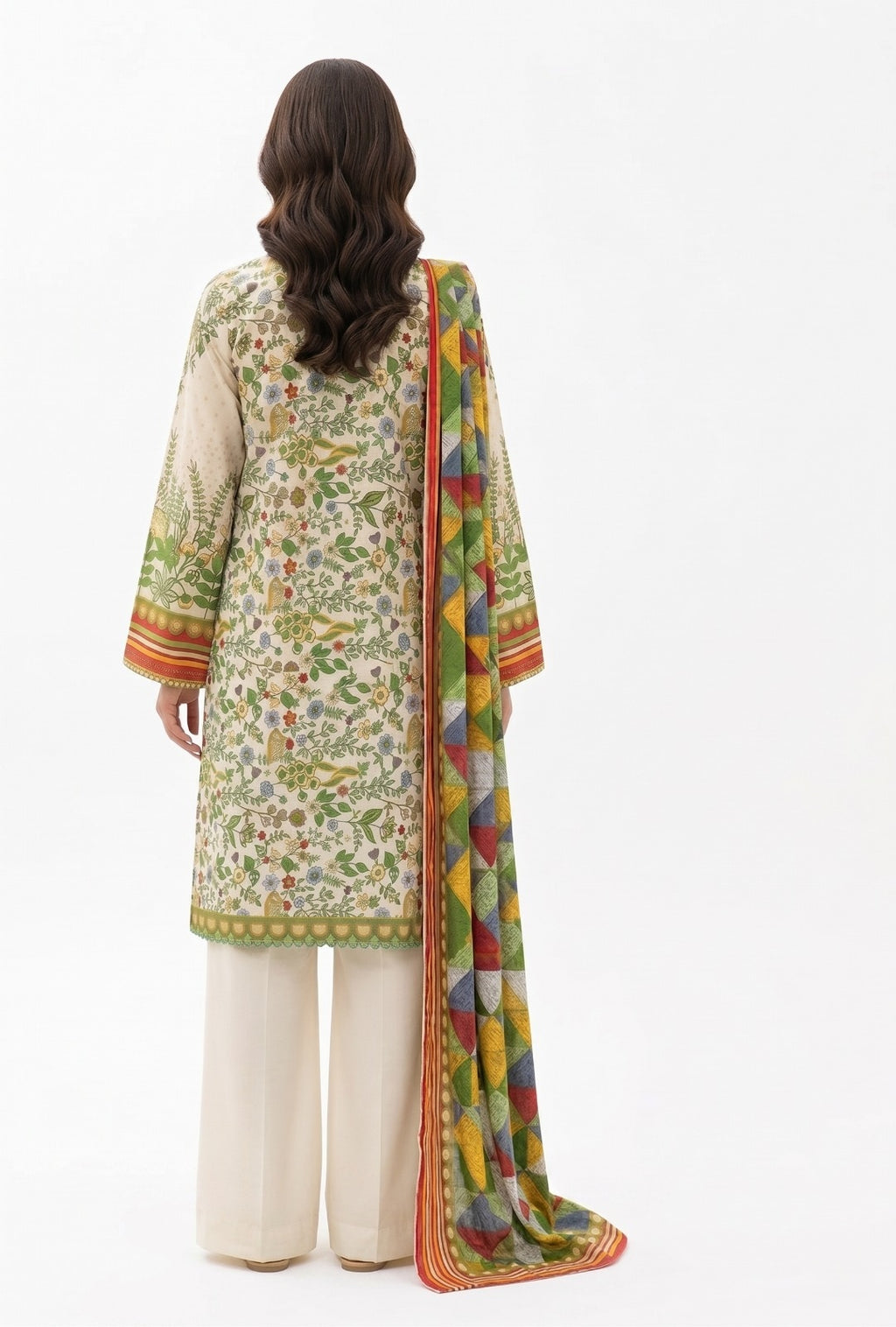 Keyseria By Jaffrani-3PC Unstitch Lawn Chapter-6 (Green & Cream)